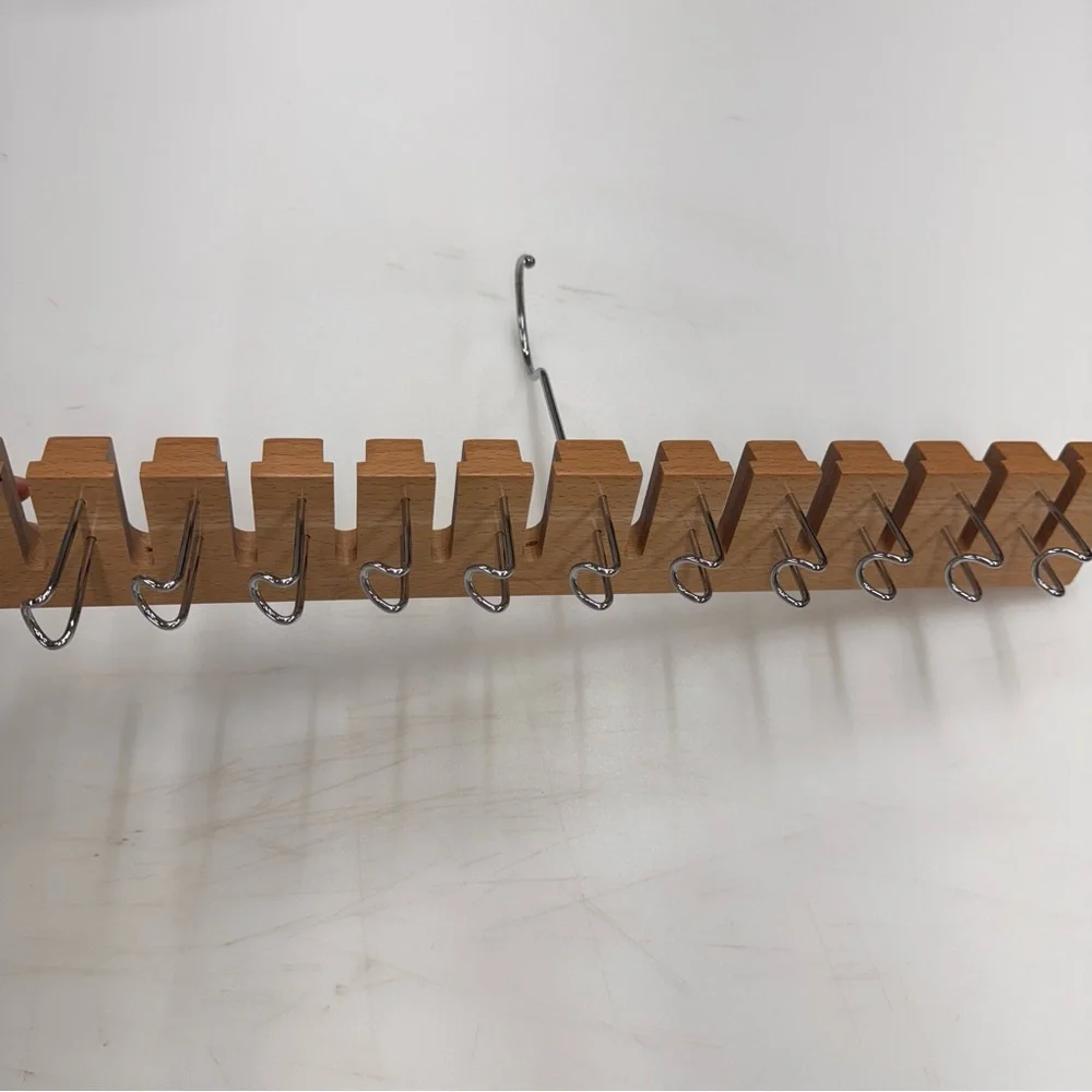 Wooden Multi Layer Belt Storage Rack with 12 Slots and 11 Hooks for Accessories
